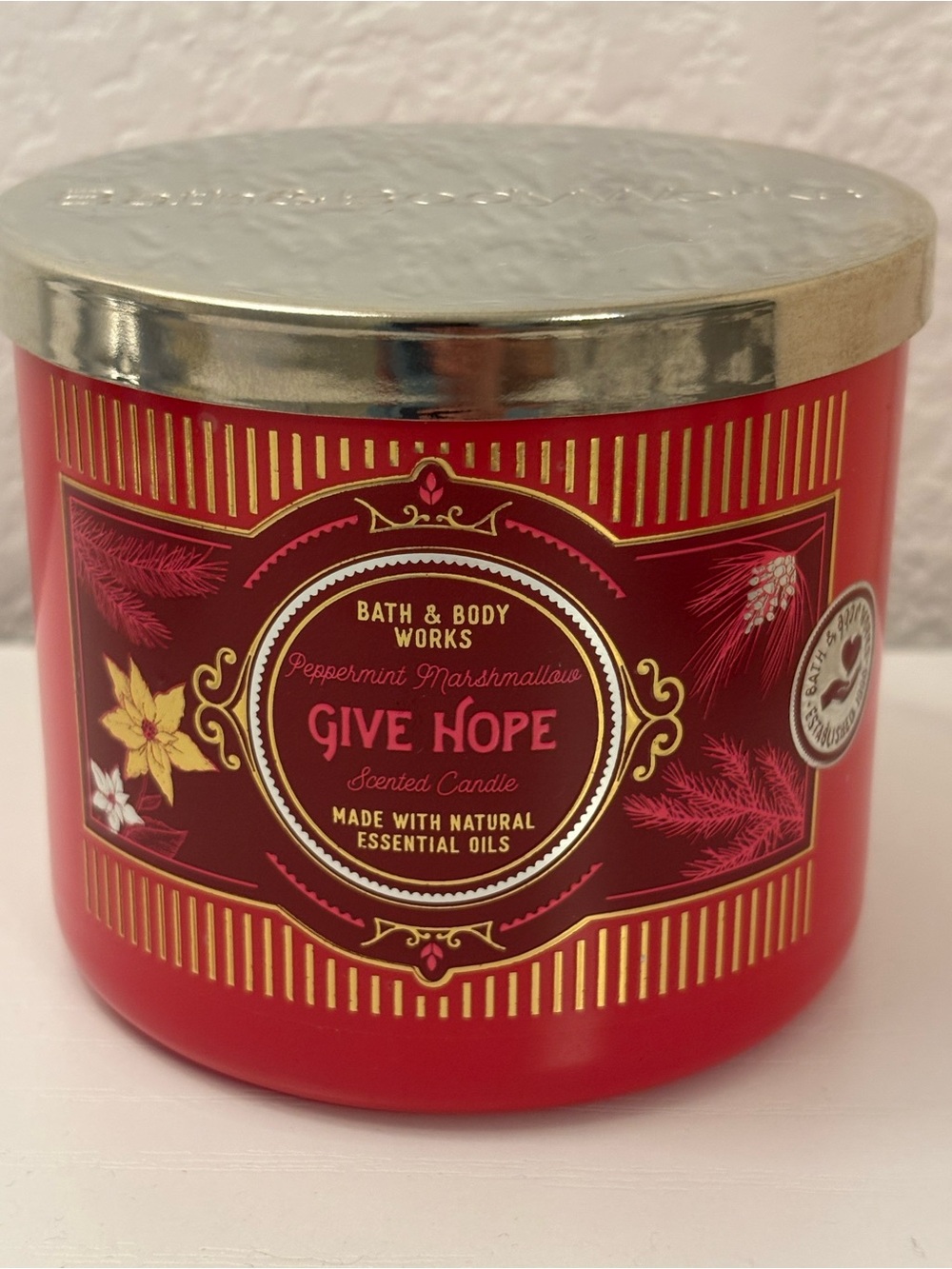 Bath & Body Works Red Give Hope Peppermint Marshmallow Candle